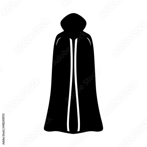 Mysterious hooded cloak in black silhouette for costume or mysterious figure