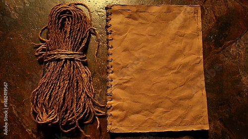 Rustic Notebook and Twisted Rope on Textured, Dark, and Moody Su