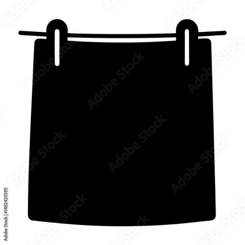 Stylized black and white illustration of laundry hanging on a clothesline