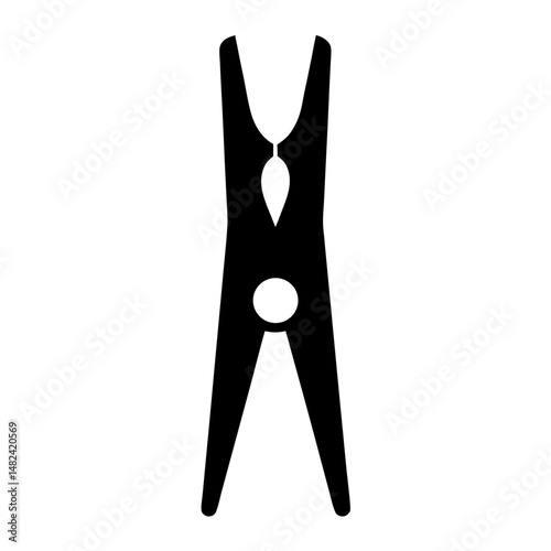 A silhouette image of a traditional wooden clothes peg, a household item