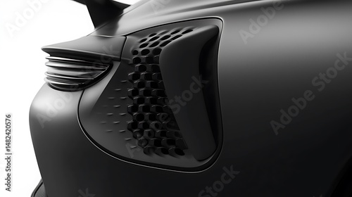 Sleek Black Sports Car Rear Detail: Honeycomb Vent and Taillight
