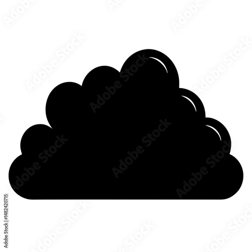 Single black cumulus cloud on white background, silhouette illustration