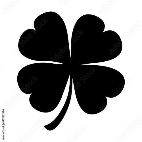 Four leaf clover in black silhouette for St Patricks Day celebration