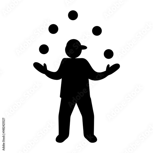 Silhouette of a talented juggler skillfully manipulating multiple balls with grace