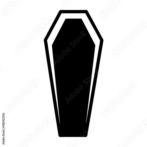 A simple black and white illustration of a coffin or casket