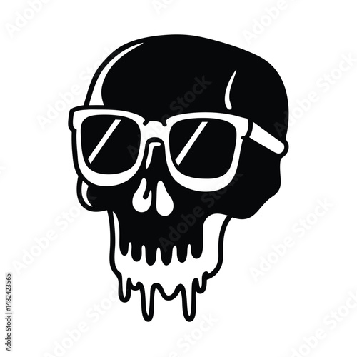 skull with 3d glasses  slime on white