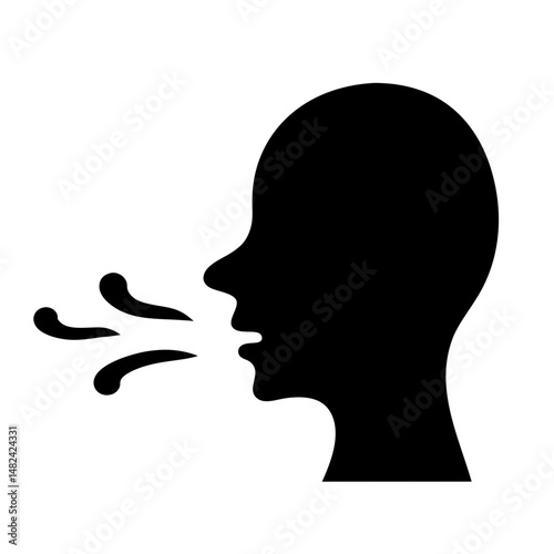 Black silhouette of a person expelling breath, cough or sneeze symptom