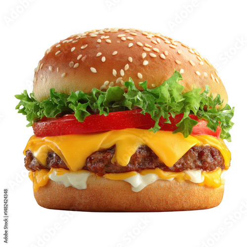 Delicious cheeseburger on transparent background