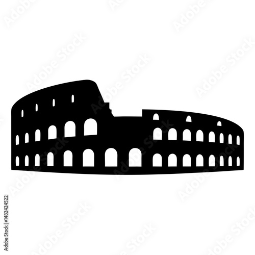 Silhouette of the Colosseum, Ancient Roman Amphitheater Landmark in Black