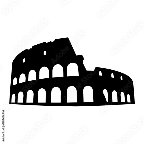 Iconic black silhouette of the Roman Colosseum, a symbol of ancient Rome