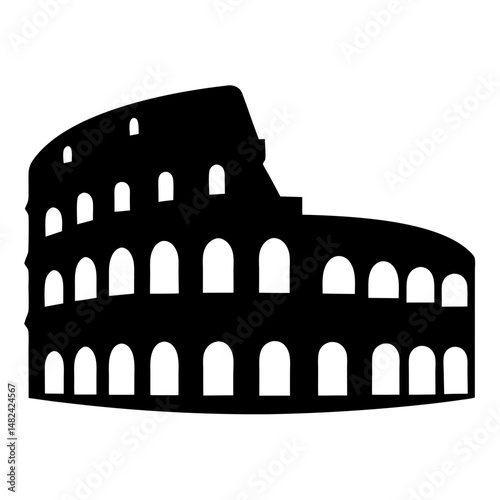 Dramatic black silhouette of the Colosseum in Rome with a white backdrop