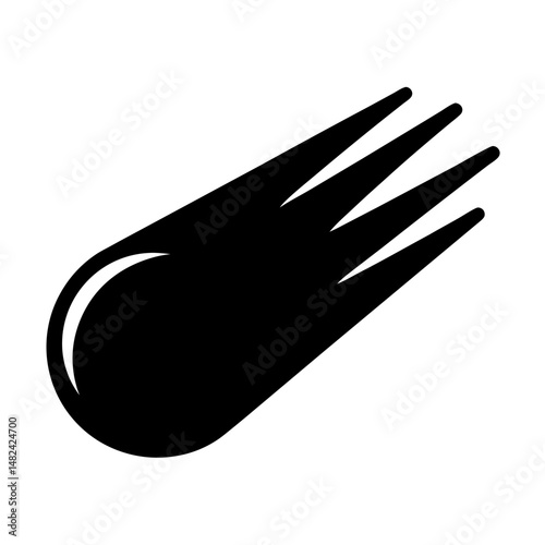 Simple graphic illustration of a black colored comet flying through space