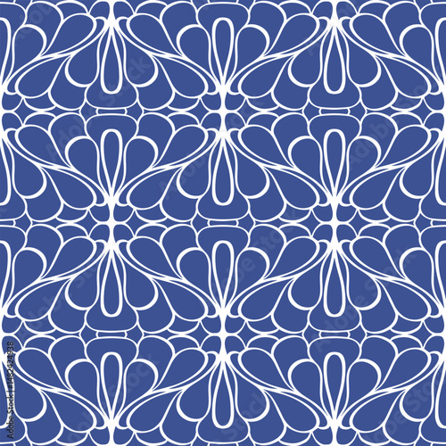 Fluent dynamic mediterranean handdrawn abundant white lines on ultramarine blue