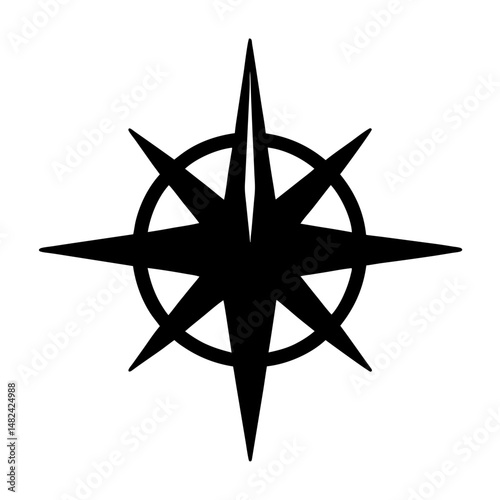 Eight pointed star within circle design graphic in bold black ink