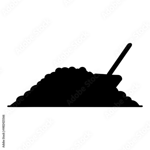 Black silhouette of a pile of dirt or soil with shovel