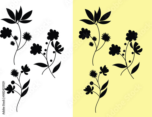 Vibrant Red Green Blue and Yellow Flower Design with Detailed Petals and Leaves Created in Adobe Illustrator