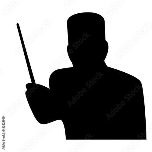 Silhouette of a conductor or instructor wielding a baton like stick