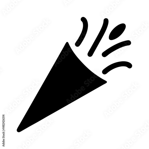 Black party popper graphic symbol with confetti for celebration announcement
