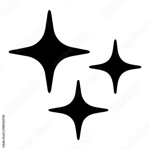 Three Black Star Icons on a White Background Representing Sparkle