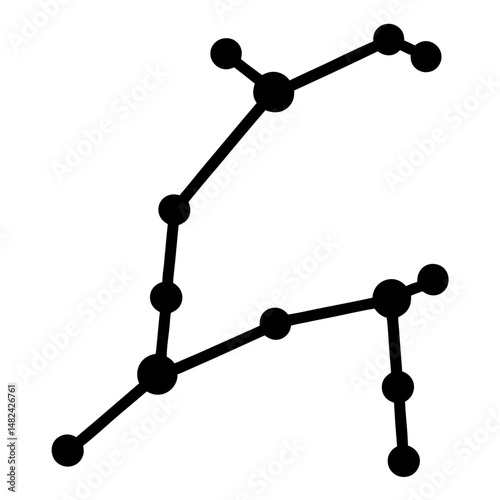 Stylized depiction of the constellation Leo in black against a white background