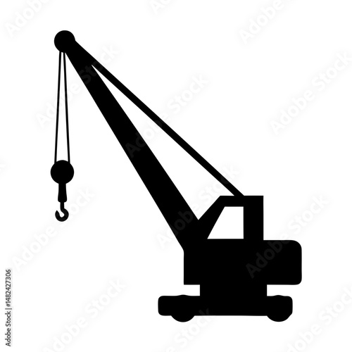 Silhouette of a construction crane for industrial use with white background