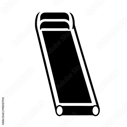 Black and white illustration of a modern treadmill or running machine