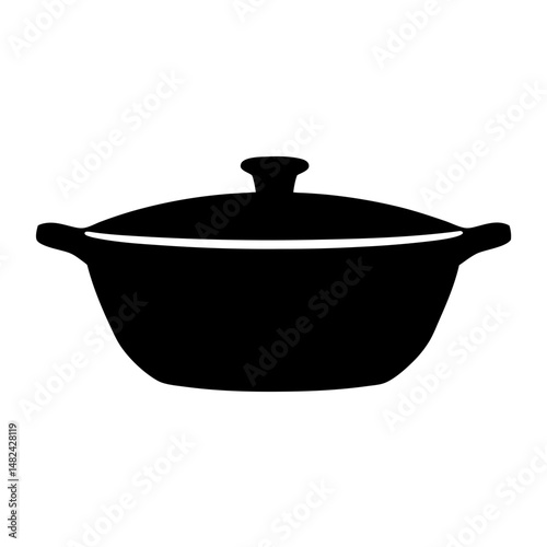 Detailed black silhouette of a lidded cooking pot, an essential kitchen tool
