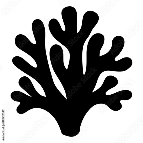 Elegant black coral silhouette on white background, perfect for ocean designs