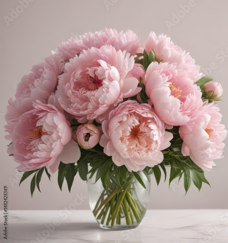 Soft pink peony bouquet, full bloom, gentle light, elegant composition,  beauty,  macro,  nature