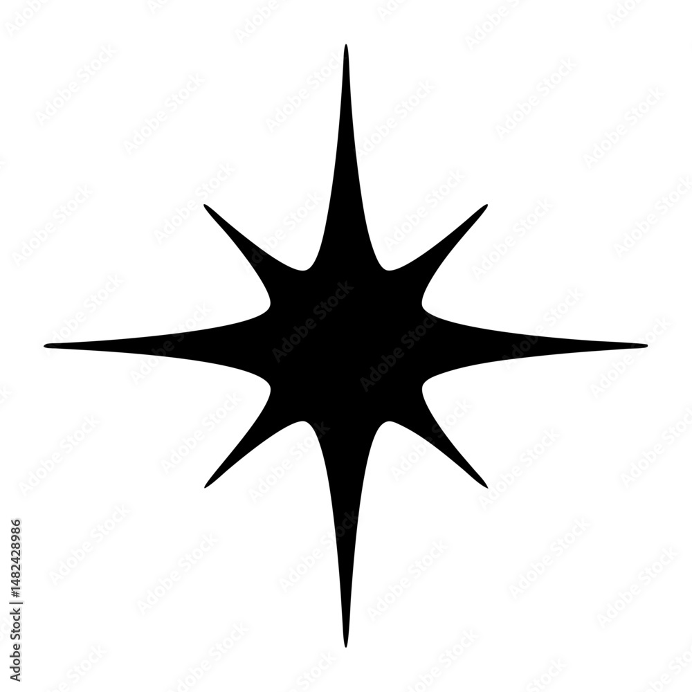 Eight point star, burst graphic with black fill, simple and modern design
