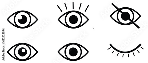 Outline eye icons. Evil eye icon set. Open and closed eyes vector icon. Eye flat line icons set. Eyes icon set, vector illustration.