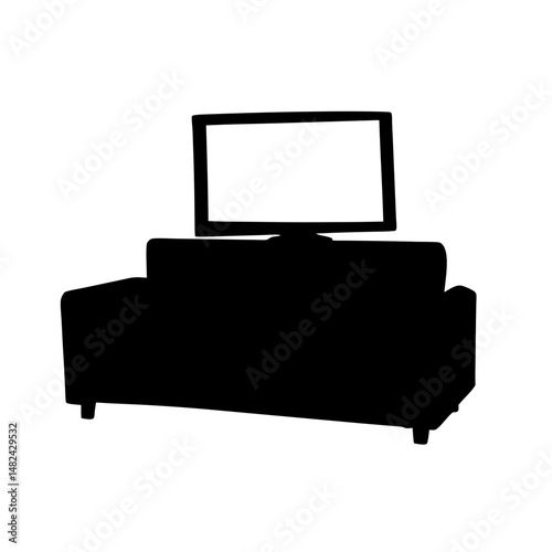 Silhouette of a modern television screen resting upon a stylish sofa