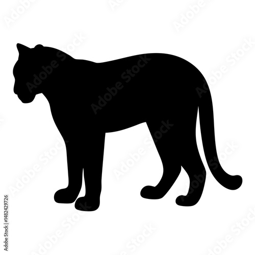 Silhouette of a black panther standing on the ground, majestic animal art