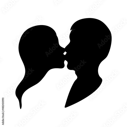 Passionate kiss silhouette of a couple in love in stark black