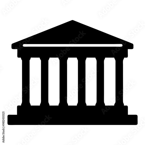 Black silhouette of a classic Greek or Roman temple with columns