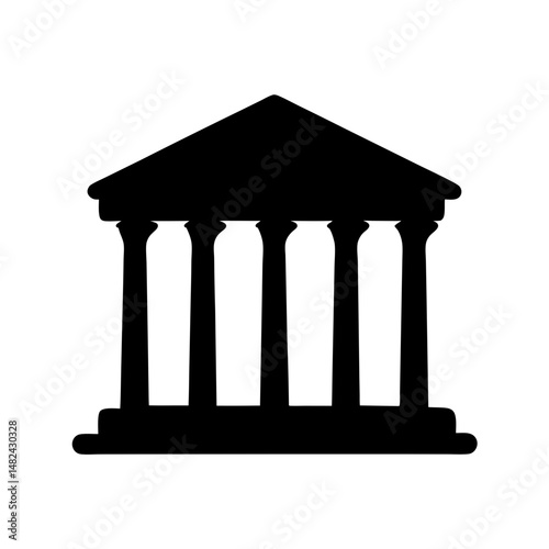 Classical architecture building black silhouette with six columns and pediment roof