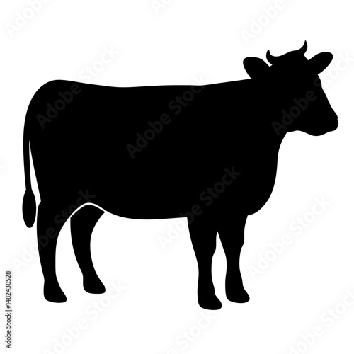 Silhouette of a Cow Standing Profile View with Minimal Details Artwork