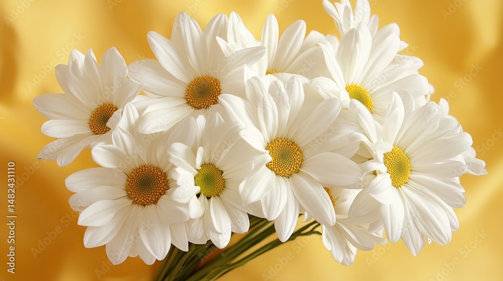 Fototapeta premium Beautiful white daisies bouquet on yellow background lovely spring flowers floral image daisy bloom