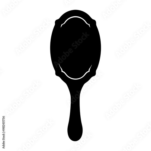 Elegant Antique Style Handheld Mirror Black Silhouette Design Isolated on White