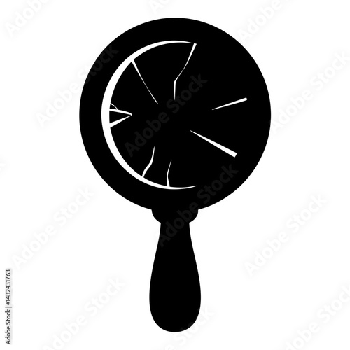 Silhouette of a broken hand mirror with shattered glass reflecting loss