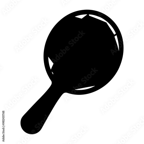 A black silhouette of a handheld mirror casting a stark shadow
