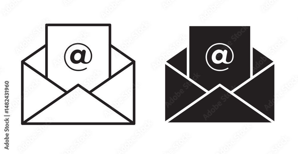 Open email icon set flat style. Vector illustration collection. Open email icon set flat style. Vector illustration collection.