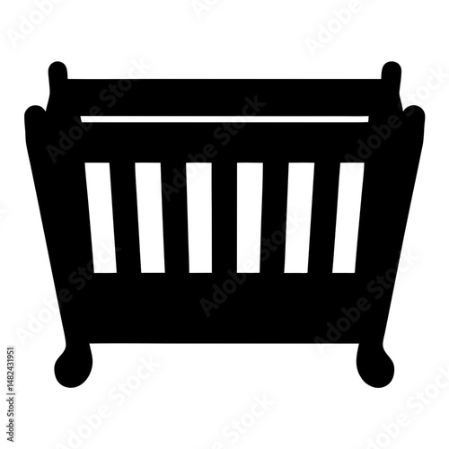 Black silhouette of a classic baby cradle crib or bassinet design