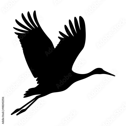 Sandhill Crane Silhouette Soaring Above White Background with Elegance and Freedom