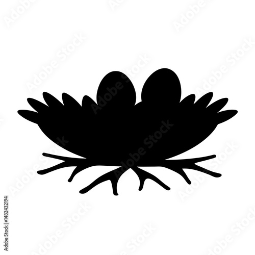 Silhouette of a bird's nest with eggs, symbolizing new beginnings and spring