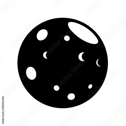Stylized moon with craters and crescent shapes in black and white