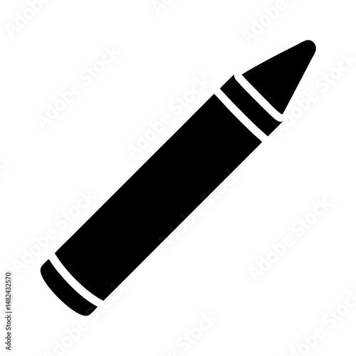 Simple graphic illustration of a black crayon with white bands around it