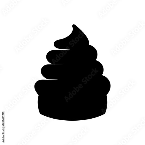 Black Silhouette of a Swirled Pile, Likely Poop, in Simple Icon Style