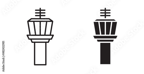 Control Tower icon set flat style. Vector illustration collection.