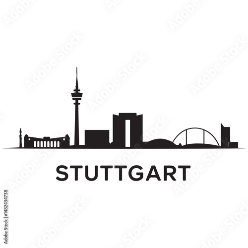 Vector Stuttgart skyline. Travel Stuttgart famous landmarks. Business and tourism concept for presentation, banner, web site. Vector black silhouette. with white background